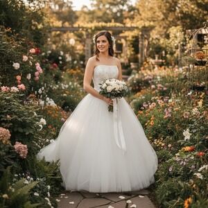 DaVinci Wedding Ball Gown 10 White Silver Beaded Bodice Tulle Skirt #F8134 NWT